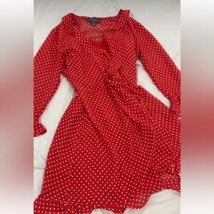 PRIMARK red wrap around polka dot dress, sz M